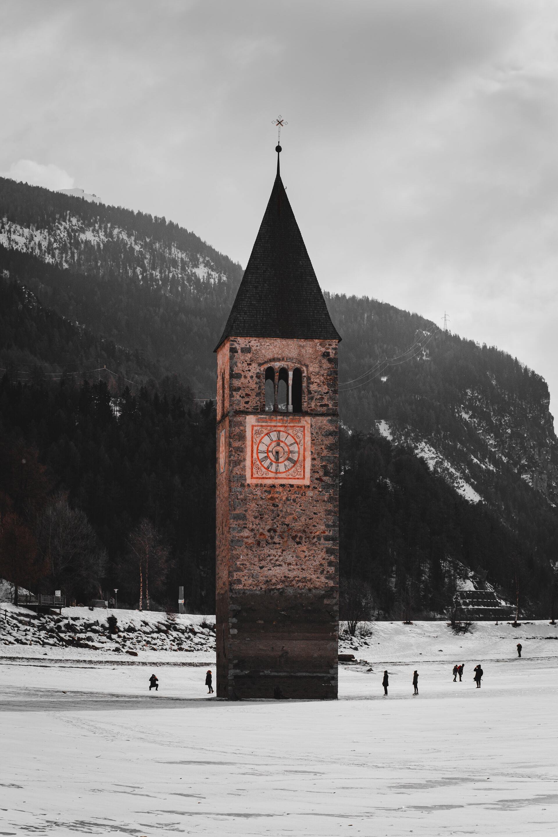 Visitors walk on the lake's frozen surface during the winter months.