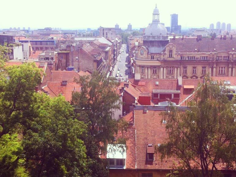 View of the red roofs of Zagreb from the Strossmayer Promenade